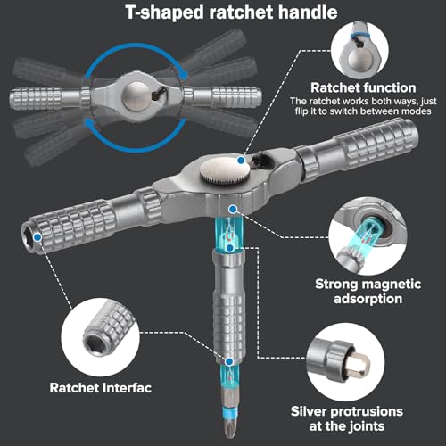 66 in 1 Magnetic Screwdriver, Ratchet Screwdriver Set, S2 Steel Bits with Ratchet T Handle Multi-Bit Tool Set for Furniture Assembly, Appliance Repair