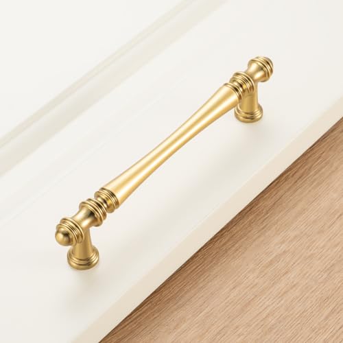 KOOFIZO 25 Pack 5 in Brushed Gold Cabinet Pulls, Gold Drawer Handles P30 - color: Brushed Gold, size: 5" CC - 25Pcs