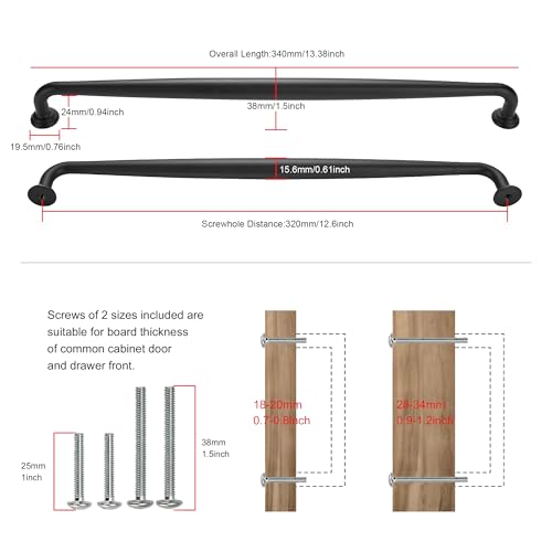 SAILING 5 Pack Cabinet Handles-12.6"/320mm Screw Spacing Matte Black Furniture Hardware Handles for Kitchen Cabinets Bedroom Dresser Wardrobe Cabinet Pulls - color: Matte Blcak, size: 12.6"(320mm)Hole Center-5Pcs