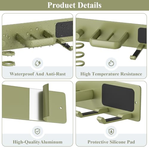 Tindbea Hair Dryer Holder Wall Mount Aluminum Alloy Hot Tools Organizer - color: Green