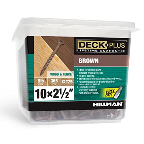 Deck Plus Deck Screws, #10 x 2-1/2in, 365 Pieces,5 Lb Box, Brown - color: Brown, size: #10 x 2-1/2", style: 365 pcs