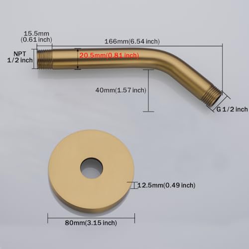 RANDOM Shower Arm with Flange,Gold 6 Inches Wall Mount Angle Shower Head Extension Arm For Fixed Shower Head Stainless Steel,Champagne Bronze.RD91018-6CB - color: 6″ Champagne Bronze(Round Flange)