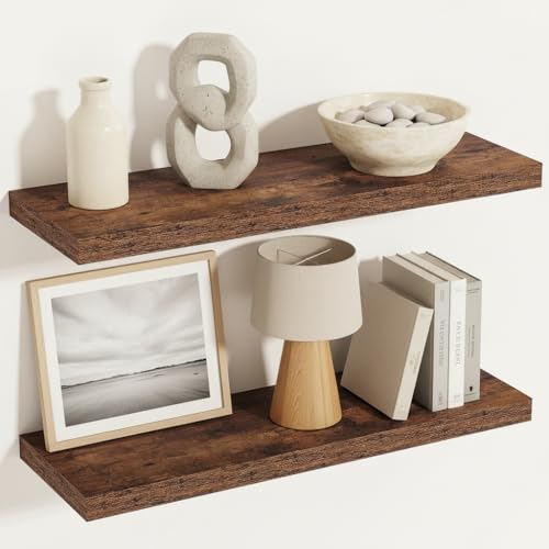 Vivelove 12 Inch Deep Floating Shelves, 24 x 12 Inch, Rustic Brown, 2 - color: Rustic Brown, size: 23.6”wx12”dx1.5”h