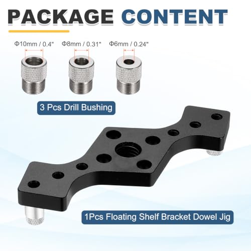HARFINGTON Floating Shelf Bracket Dowel Jig Kit, Aluminum Alloy Self Centering Straight Punching Hole Drill Guide, DIY Woodworking Tool Doweling Jig for Shelves Cabinet Furniture, Black - color: Black