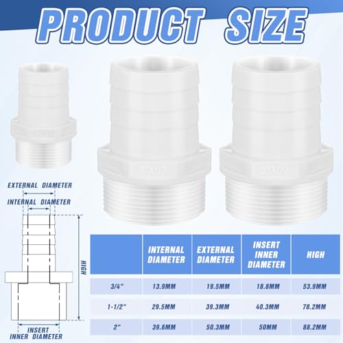 2 Pcs Pool PVC Tube Fitting Barbed Hose Fittings Adapter - color: White, size: 0.75 Inch