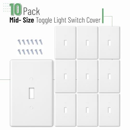Bates- Light Switch Plates, 10 Pack, 4.88" x 3.11", Mid- Size White - color: White, size: 10 Pack, Mid-Size