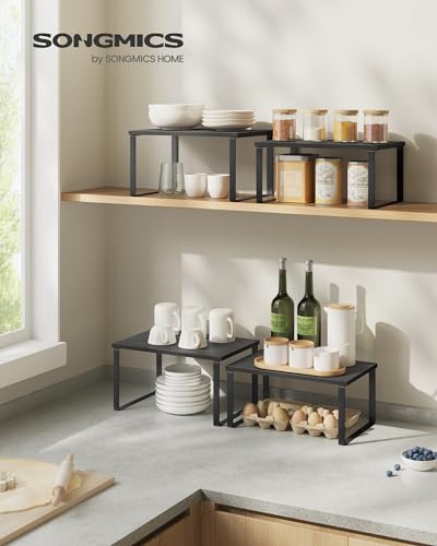 SONGMICS Cabinet Organizer Shelf, Set of 2 Spice Rack, Kitchen Storage - color: Ink Black + Charcoal Black, size: 11.7"w