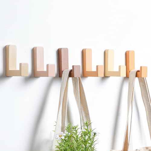 Teenyyou 6 Pcs Cute Kids Wall Hooks Adhesive for Backpack Neutral Colors - color: Neutral Colors