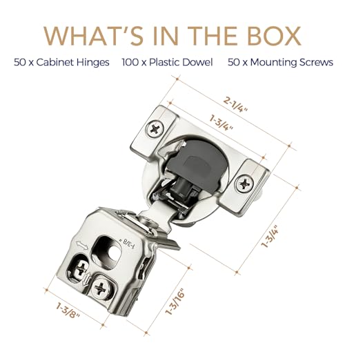 Soft Close Hinges for Kitchen Cabinet Hinges, 1-3/8 Inch Overlay, 50 Pack - size: 1-3/8 inch Overlay