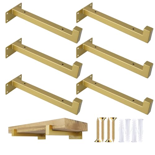 OVOV 6 Pack 6 Inch Gold Shelf Brackets with Lip Wall Shelf Brackets - color: Gold, size: 6 Inch