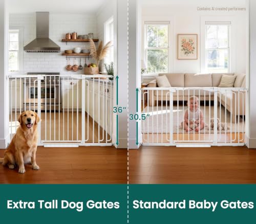 Cumbor 36" Extra Tall Baby Gate, 30.4-56.8" Extra Wide Dog Gate White (Pack of 2) - color: White, size: 30.4"-56.8" W x 36" H (Pack of 2)