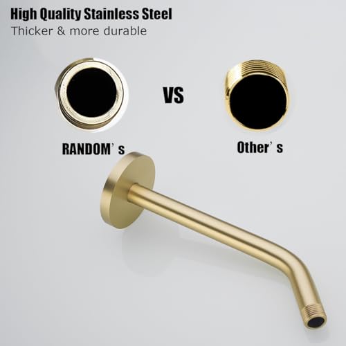 RANDOM 10 Inch Brushed Gold Shower Arm with Flange,90 Degree Rain Shower Head Extension Arm.RD91018-10-BG - color: 10″ Brushed Gold(Round Flange)