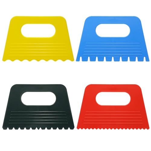 Textured Art Tools, 4 Pcs with 4 Colors & Texture Designs Plastic Flexible Spreader Tool for Plaster Paint Scraper, DIY Graffiti Oil Painting, Plaster Art Pottery Scraper (Multicolor)