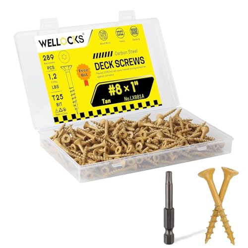 WELLOCKS #8 x 1 in Tan Deck Screws, 1.2 lbs with T25 Bit - size: #8×1", style: 1.2LBS Tan