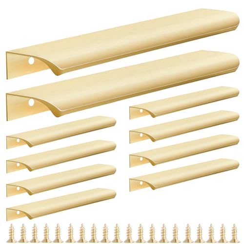 Malimali 10 Pack 7.87" Gold Edge Finger Pulls for Cabinets, Drawer Handles - color: Brushed Gold, size: 200mm/7.87" (10Pcs)