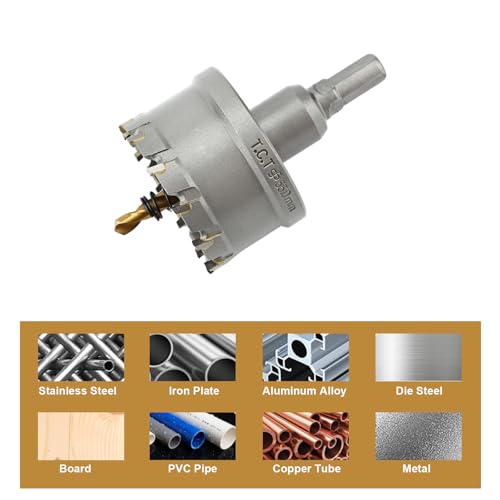 2-5/32'' TCT Hole Saw Kit Tungsten Carbide Tipped Hole Saw Drill Bit with Titanium-Plated Pilot Drill bit for Metal, Stainless Steel, Iron (55MM) - size: 55MM | 2-5/32''