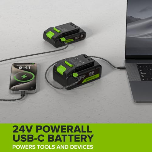 Greenworks 24V Cordless Brushless 400 in-lbs Drill/Driver+1950 in-lbs Impact Driver Combo,High Torque, Lightweight, (2) 2.0Ah USB-C Batteries(12,000mAh Power Bank) and 65W USB-C Fast Charger(3-Port) - size: 2PCS Combo Kits