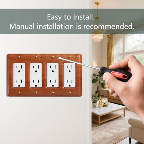 Four Switch Plate Covers Cherry Wood Quad Toggle 4 Light Switch Cover Elegant Design Durable Construction Ideal for Home Office Decor - color: Cherry wood, size: Quad Toggle