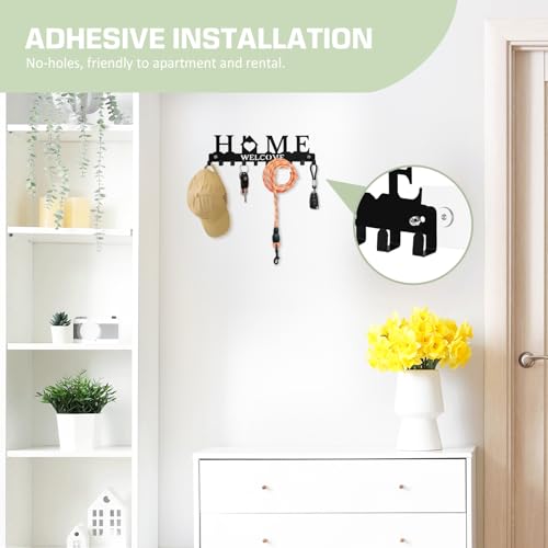 Key Holder Wall Mount, Adhesive Key Hanger with 12 Hooks, Black | Metal Material, 2 Mount Options, Compact Design, Cute Wall Decoration, Suit for Entryway, Doorway, Hallway, RV, Garage