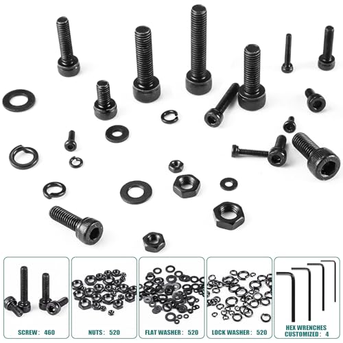 2024 Pcs Metric Screw Assortment, Bolts and Nuts Assortment Metric Machine Screw Assortment M2 M3 M4 M5, 12.9 Alloy Steel Black Zinc Plated Hex Socket Head Screws Nuts Bolts and Washers Set - size: M2-M5, 12.9 Alloy Steel, Hex Socket Head