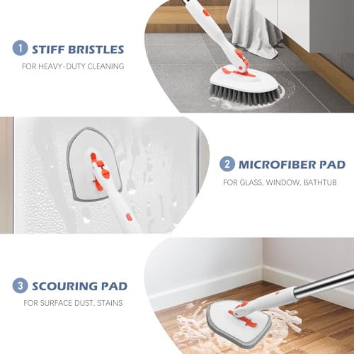 SetSail Tile Tub Scrubber Brush 3-in-1 Shower Scrubber with Long Handle - color: Orange, size: 2 Pads