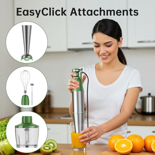 Turelar Immersion Blender Handheld 5 in 1 Hand Blender Set 1100W Heavy Duty - color: Green, size: 5 in 1