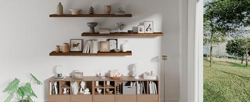 ROGMARS 60 Inches Long Walnut Floating Shelves - color: Walnut, size: 60 Inch set of 3