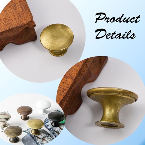 Antique Brass Drawer Knobs, 12 Pack Round Metal Wardrobe Handles Kitchen Cabinet Pulls with Screws for Chest of Drawers Furniture Cupboard Dresser Door, 30x21mm - color: Brass