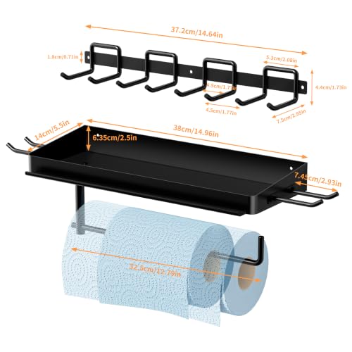 SUNTECH Garage Paper Towel Holder with Tool Hanger Wall Mount, Black - color: Black, size: 12.8-inch+15-inch