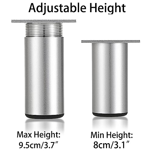 Sumnacon 4PCS Aluminium Alloy Furniture Legs, Round Adjustable Feet, 3 Inch - color: Silver, size: 3 Inch Height