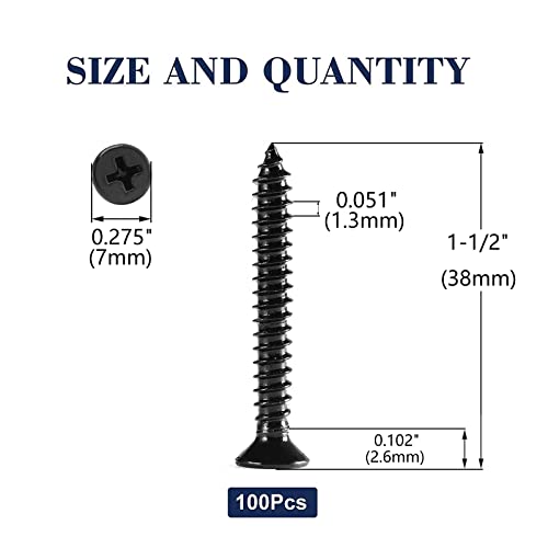 #6 x 1-1/2" Wood Screw 100Pcs 18-8 (304) Stainless Steel Screws Flat Head Phillips Fast Self Tapping Drywall Screws Black Oxide by SG TZH - size: #6 x 1-1/2"