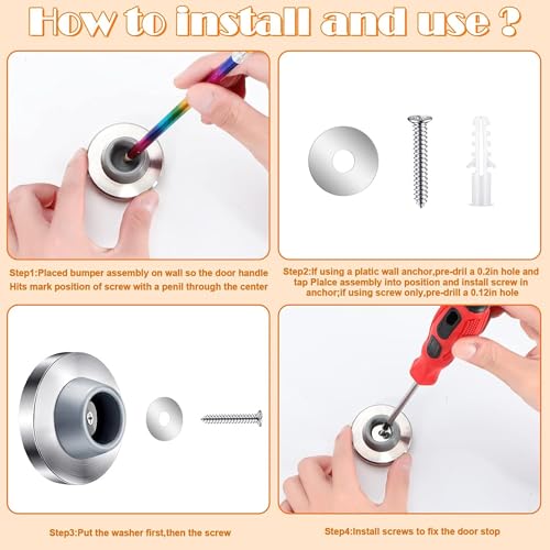 Blulu 4 Pcs Door Stopper Wall Bumper Flush Mount Protector,Silver - color: Silver
