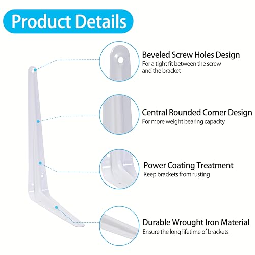 20 Pack Shelf Brackets 12 Inch, White Metal Brackets for Shelves, L Shape Shelving Brackets (White, 12" x 10") - color: White, size: 12" x 10"