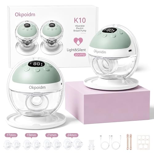 Wearable Breast Pump, OKPOIDM Hands-Free Electric, Portable, 2 Pack - color: 2 Pack