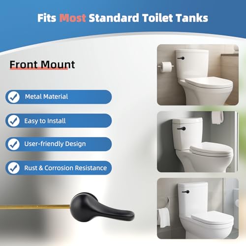iFealClear Universal Metal Toilet Handle Replacement Kit, Front Mount Toilet Tank Flush Lever Handle with Stainless Steel Chain, Toilet Trip Lever Fits Most Toilets, Easy to Install, Matte Black - color: Matte Black, style: Front Mount Design