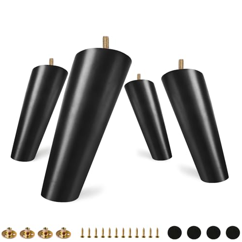 FoDau770 Rubber Wood Legs 6", Slant Taper, 5/16"-18 Thread, Black, 4pcs | Wood Couch legs - Mid Century Sofa Legs - Furniture legs Replacement for Cabinet Dresser Chair Ottoman - color: Black, size: 6 Inch - Slanted (80°)