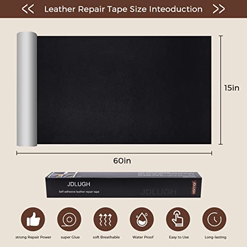 JDLUGH Sofa Leather Repair Patch Tape, Large Self Adhesive Couch, Car Seat, Office Chair, Leather Furniture, Vinyl Repair Patch Kit for Furniture (15x60 Inch, Black) - color: Black, size: 15x60 Inch