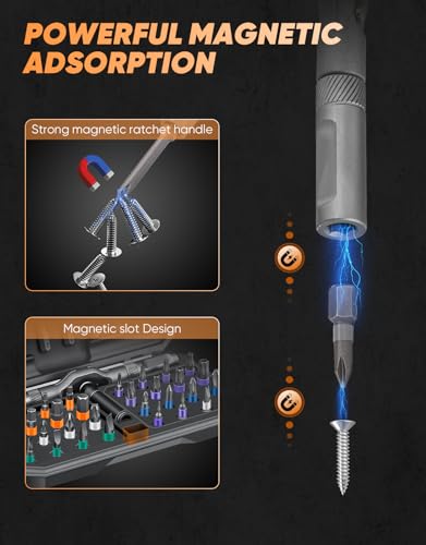 SakerPlus 42-in-1 Magnetic Ratcheting Screwdriver Set with T-Handle(Orange) - color: Orange