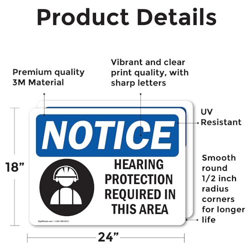 (2 Pack) Hearing Protection Required Sign With Symbol OSHA Notice Sign 24 Inch X 18 Inch Vinyl Label Decal Sticker Weather Resistant, UV Protected for Workplace, Business, and Construction Site, Made in the USA - size: 24 Inch X 18 Inch, style: Vinyl Deca