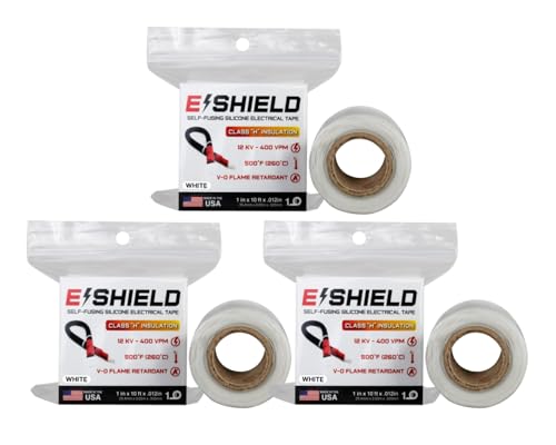 Bond It E-Shield Self-Fusing Silicone Electrical Tape, Adhesive-Free, Arc & Track Resistant Electrical Insulation Wrap, Waterproof, Heat Resistant Up to 500F, Non-Sticky, 1" x10'x12mil, 3-Pack, White - color: White