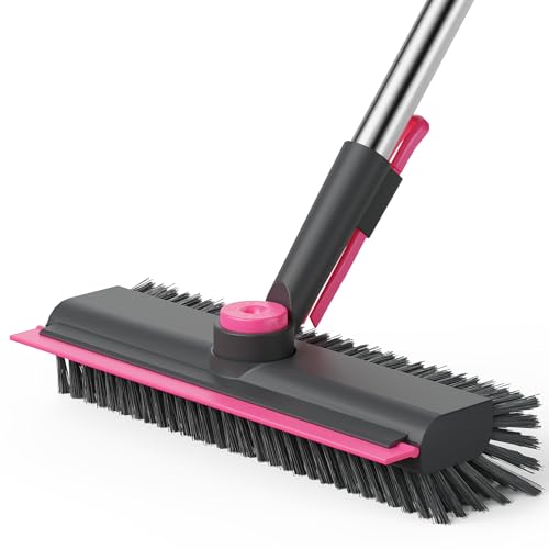 AIR U+ Floor Scrub Brush with Long Handle, 3-in-1 Rotating Head & Squeegee - color: Gray and Pink, size: 1 PACK