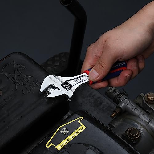 WORKPRO 6-Inch Adjustable Wrench, Wide Jaw, Metric/SAE Scales | Rubber Anti-Slip Grip, Premium Cr-V Steel, Chrome-Plated Finish for Strength and Corrosion Resistance - size: 6 inch