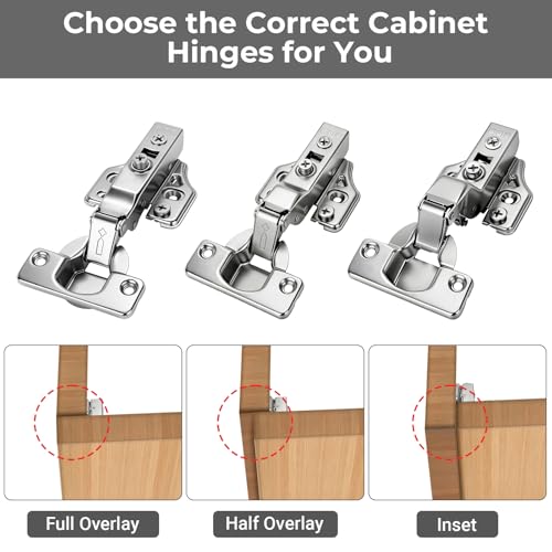 4 Pcs 105° Soft Close Cabinet Hinges 35mm, 3D Full Overlay Hinge - size: Full Overlay