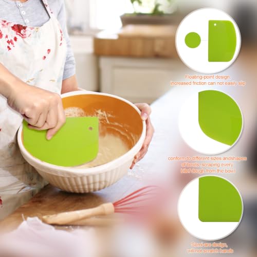 3 Pieces Food Dough Scraper, Plastic Multi - Purpose Kitchen Pastry Cutting Tool, Flexible Bowl Scraper with Curved Edge, Cake Baking Bench Scraper