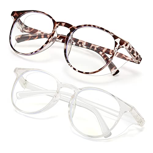 2 Pairs Anti Fog Safety Goggles Protective Glasses Blue Light Blocking Eyeglasses for Men Women - color: Round Tortoise+transparent