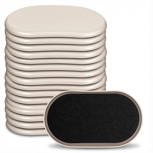 16pcs Oval Furniture Sliders, 6" x 3-1/2" Heavy-Duty Reusable Movers for Carpet & Hardwood Floors - Effortlessly Move & Protect Sofas, Tables, Cabinets