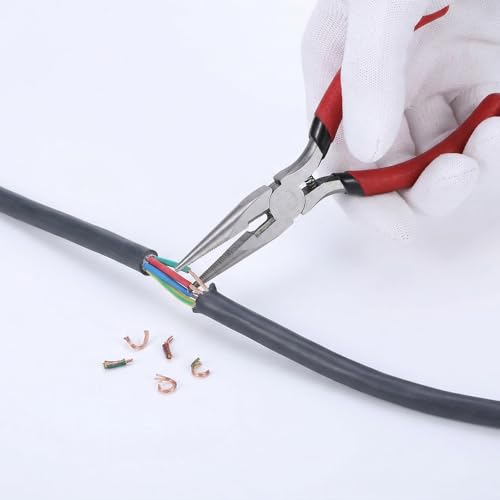 Needle Nose Pliers, 15-Piece Set with Side Cutters, Spring Loaded for Cutting and Bending Wire, 5.2-Inch Long Nose Pliers Made of Steel with PVC Handles for Secure Grip