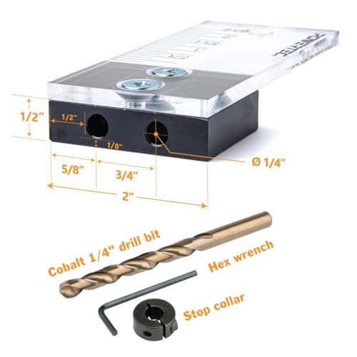 POWERTEC Dowel Jig Kit, Doweling Jig Kit 1/4", Dowel Jigs Woodworking, Laser Cut Witness Mark, with Depth Scale, Drill Guide Dowels, Cobalt M-35 Drill Bit & Split Ring Stop Collar 71715 - style: 1/4" Doweling Jig Kit w/ Bit & Collar