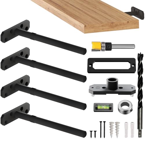 Invisible Floating Shelf Bracket 8 Inch Rod 1/2 inch Diameter Heavy Duty with Jig – Hidden Metal Mantel Mount for Wall Shelves – Floating Shelf Hardware for Bathroom, Kitchen & Living Room (4 Pack) - size: 8" Standard, style: Brackets + Hardware