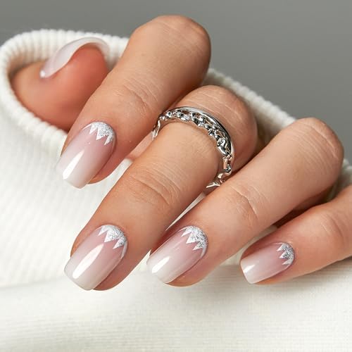 CurvLife Short Square Floral Shimmer Press On Nails, Crystal Bloom Pink - color: Crystal Bloom Light